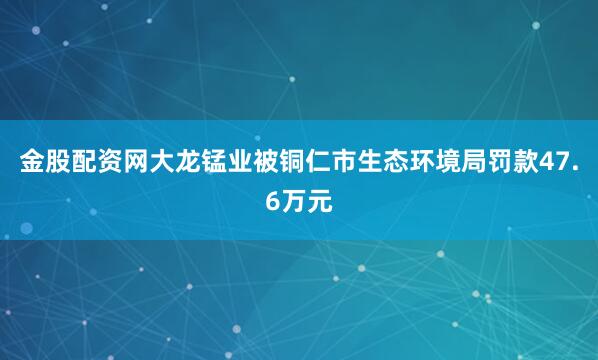 金股配资网大龙锰业被铜仁市生态环境局罚款47.6万元